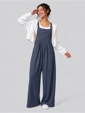 HALARA Navy Wide-Leg Bib Jumpsuit